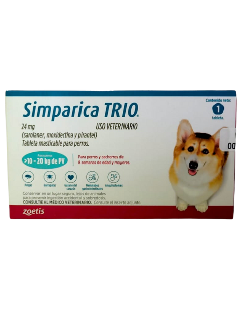 SIMPARICA TRIO 10 A 20 KG AZUL X 1 TAB