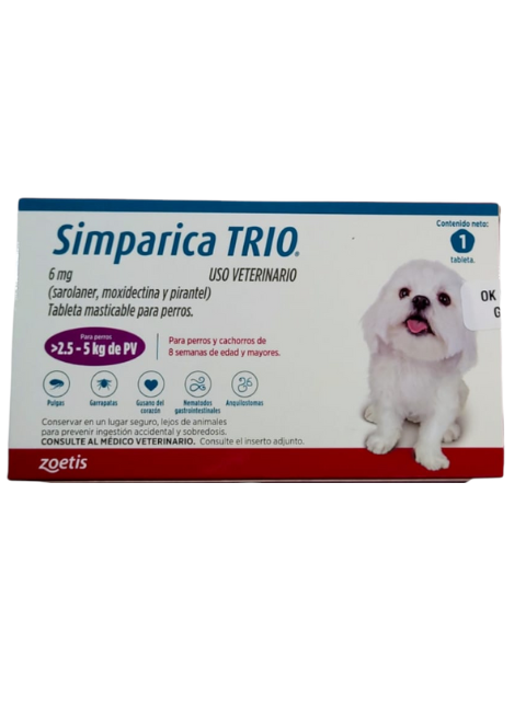 SIMPARICA TRIO 2,5 A 5 KG MORADO X 1 TAB