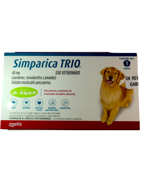 SIMPARICA TRIO 20 A 40 KG VERDE  X 1 TAB